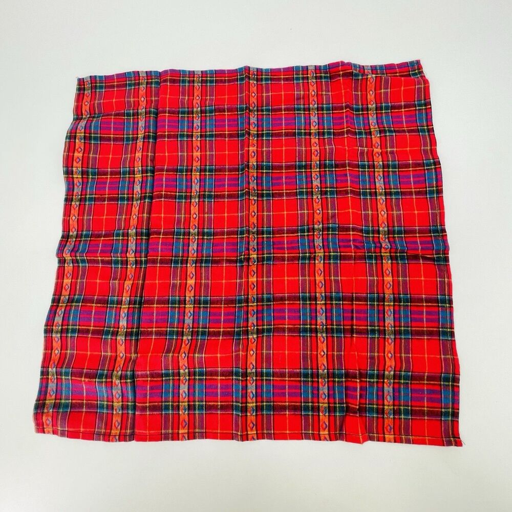 Vtg Sunbelt of California Plaid Bandana Pocket Square Embroidered Border 21x21
